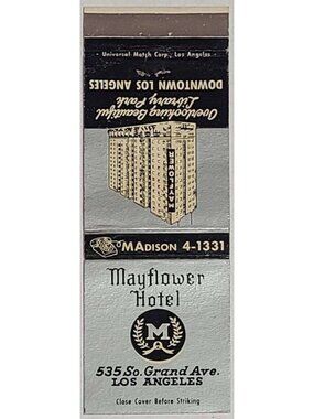 Vintage Matchbook Cover Mayflower Hotel Los Angeles CA DownTown Angels